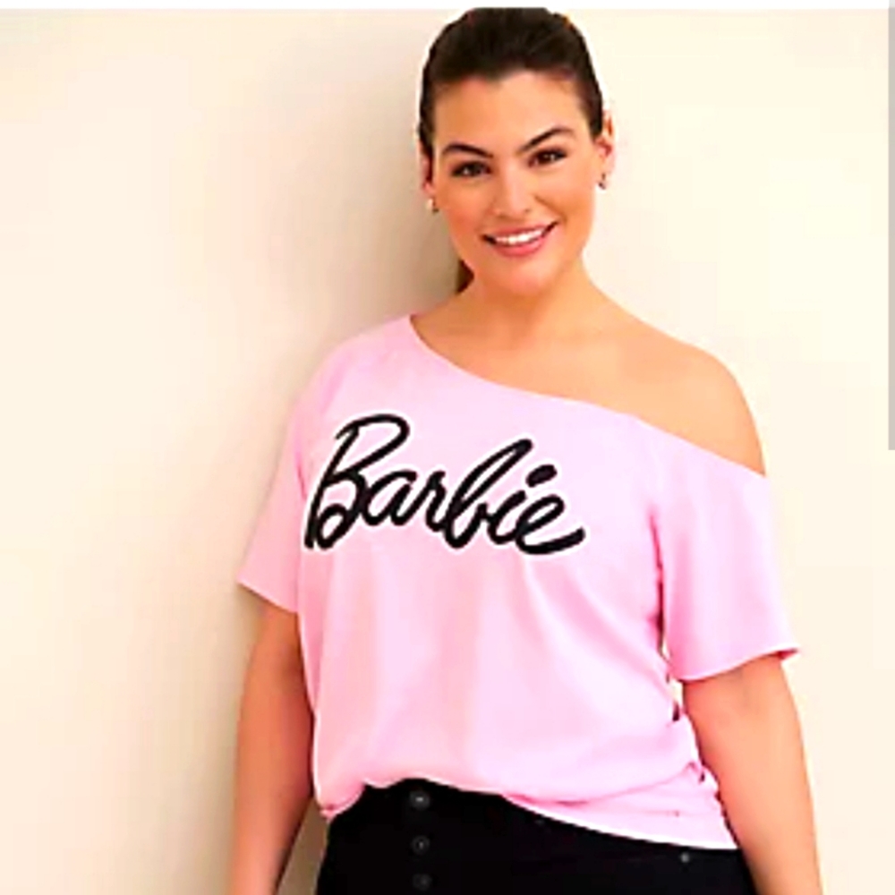 Torrid Barbie logo off the shoulder tee